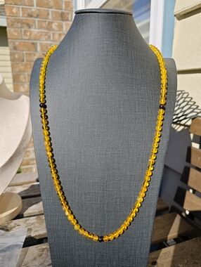 Ultra-Lustrous: High-QualityRussian Golden Amber 108Mala Beads long necklace,